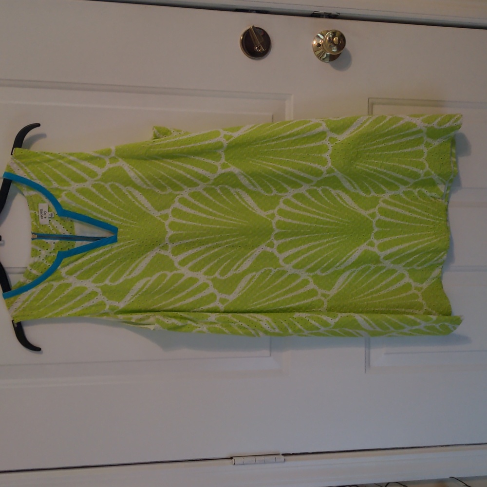 crown & ivy Lime Green Shell-Print Midi Dress with Blue Trim